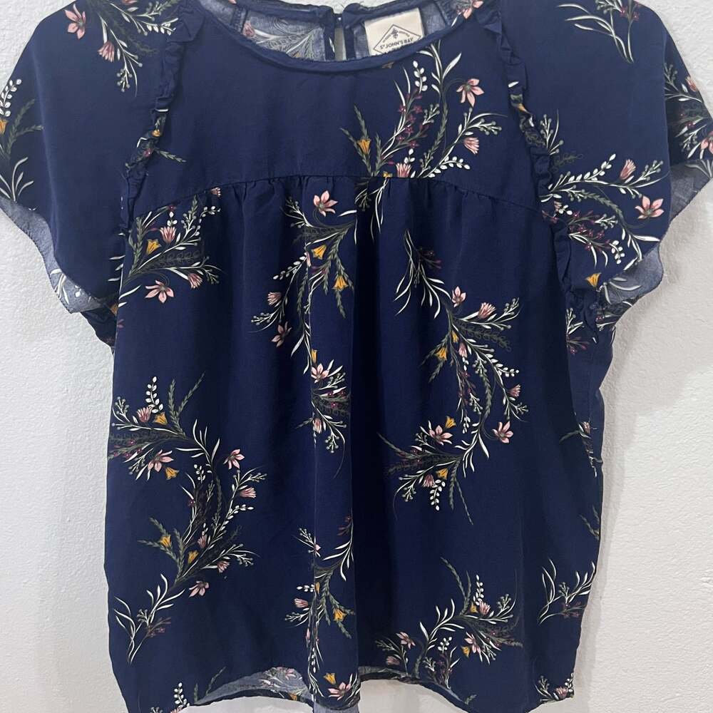 St. John's Bay Navy Floral Short Sleeve Blouse